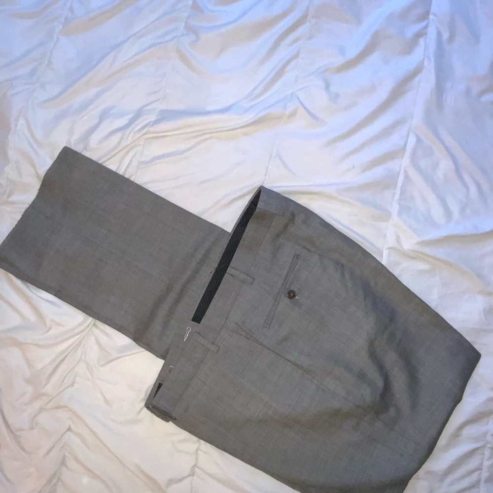 Designer Men's wooden suit pants, grayish in colour size 38, unhemmed, brand new
